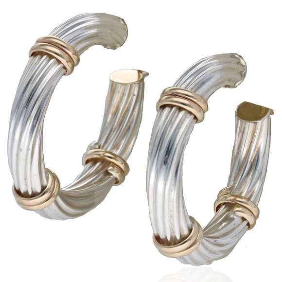 Mazza Bartholomew Sterling Silver & 14k Cable Twist Hoop Earrings - Picture 1 of 3
